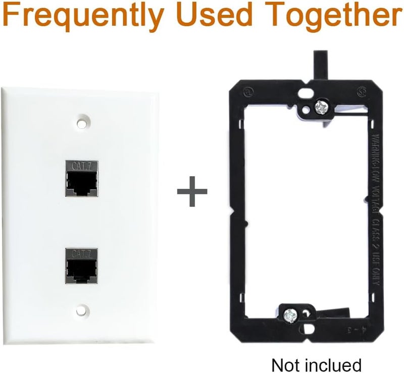 2 Port Ethernet CAT7 Wall Plate Female to Female - Double Shielded Network CAT 7 RJ45 Keystone Jack Outlet Wallplate for CAT8/CAT7/CAT6 Cables - White